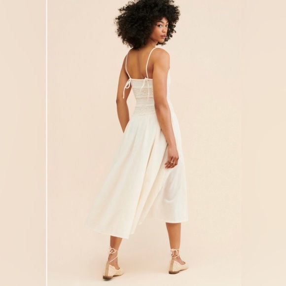 Free People Cream Smocked Asymmetrical Sundress - Picture 2 of 12
